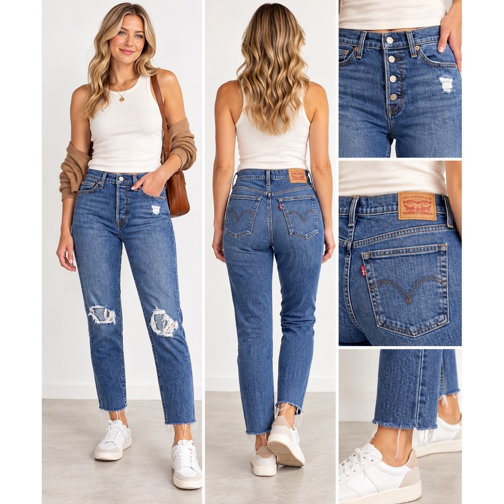 Levi's Wedgie Skinny Jeans Women's 28 Distressed High Rise Button Fly Raw Hem
